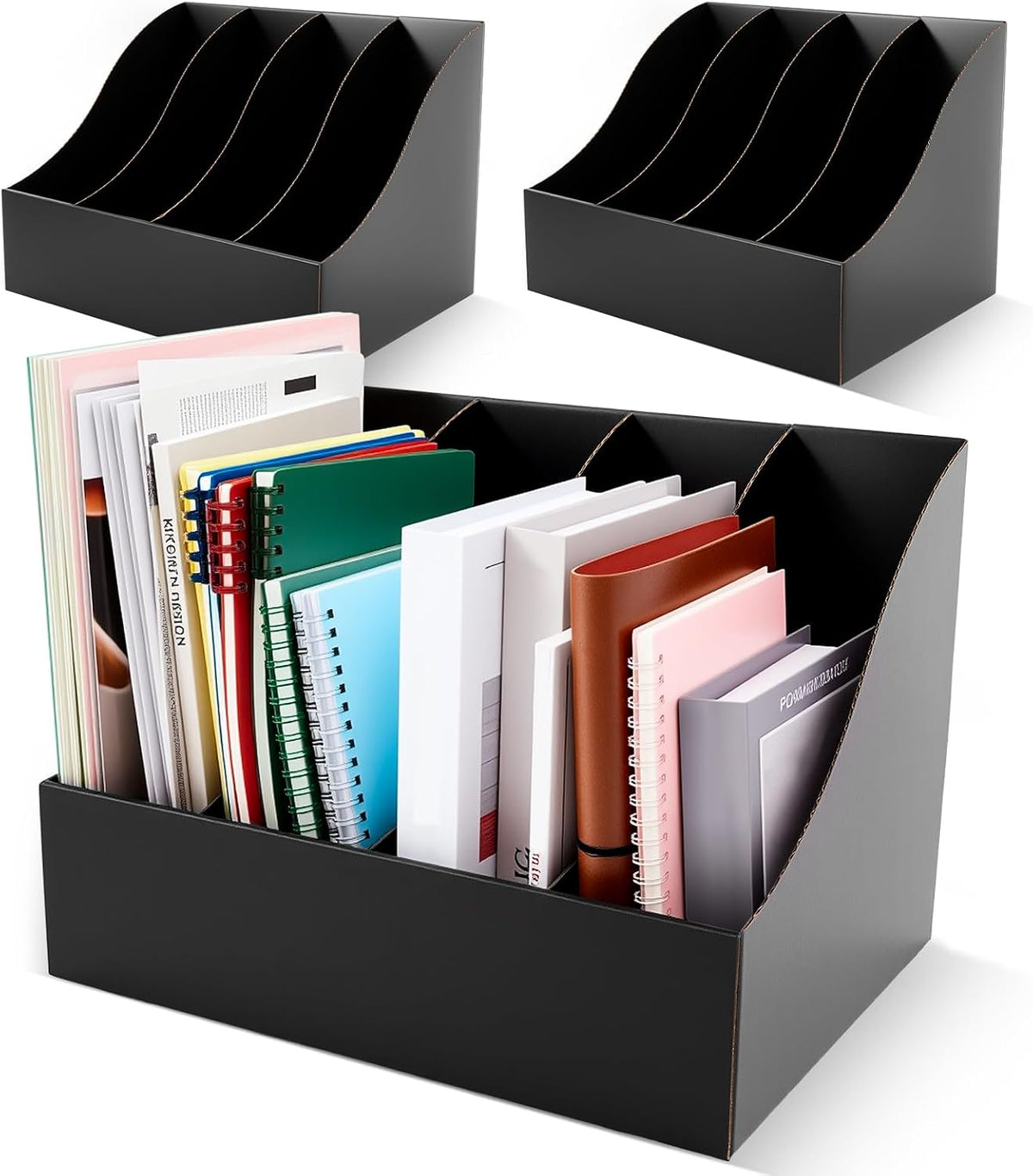 3 Pack Cardboard Magazine File Holders 12 Grids Vertical Book Bins 10.6'' x 10.2'' x 14'' Magazine Document Storage Box for Desk Shelves Home Office Classroom Library Use (White)