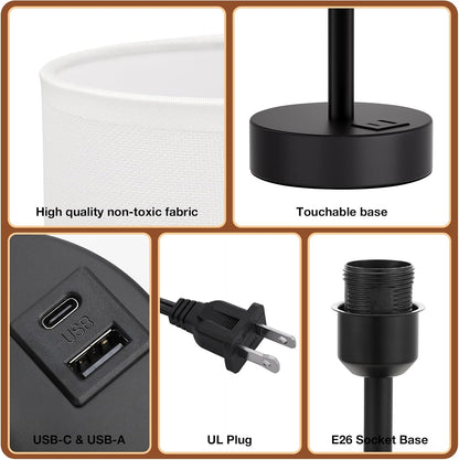 Dicoool Bedside Table Lamp for Bedroom - 3-Way Dimmable Touch Lamp, USB A+C