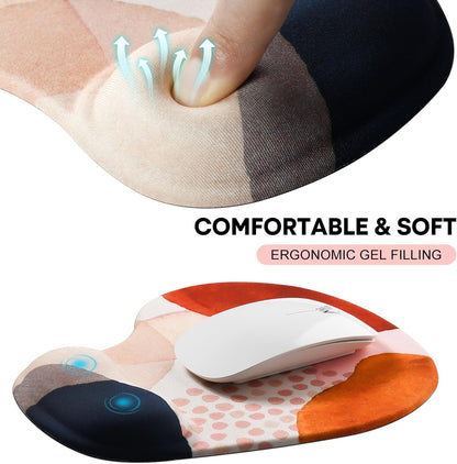 JIKIOU Mouse Pad, 2 Pack Ergonomic Mouse Pads with Comfortable Gel Wrist Rest Support and Smooth Cloth, Non-Slip PU Base for Easy Typing Pain Relief Durable and Easy to Clean Small Black