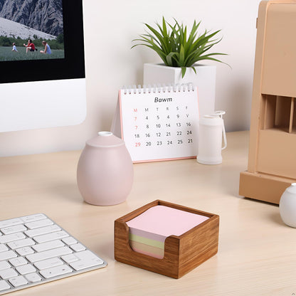Acacia Wood Sticky Note Holder with 3 Pen Holders, 3x3 Post It Note Dispenser with Anti-Slip Pads, All-in-One Wooden Desk Organizer for Office Home School (4.0“x3.5"x2")