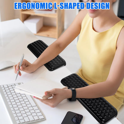 L-Shaped Desk Elbow Pad，Arm Rest for Desk 2-Piece Ergonomic Wrist Rest with Non-Slip Base Memory Foam Elbow Support Padding for Computer Keyboard, Office and Home (Leather)