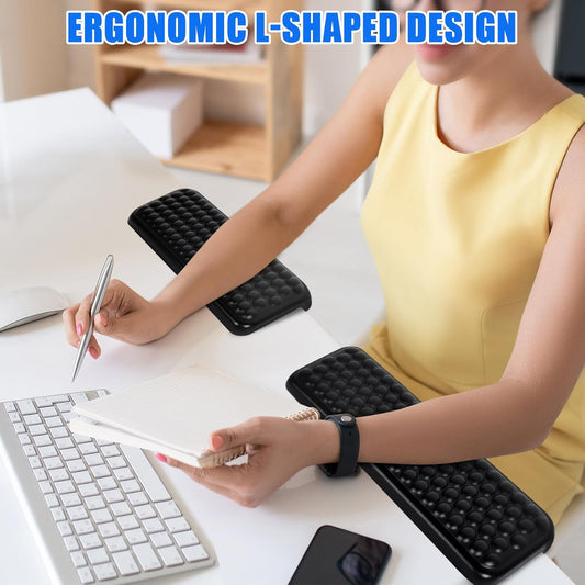 L-Shaped Desk Elbow Pad，Arm Rest for Desk 2-Piece Ergonomic Wrist Rest with Non-Slip Base Memory Foam Elbow Support Padding for Computer Keyboard, Office and Home (Leather)