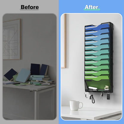 Kuntine.B Wall File Organizer Office Hanging Magazine Holder Wall File Organizer for Office Home (Black, 5 Tier)