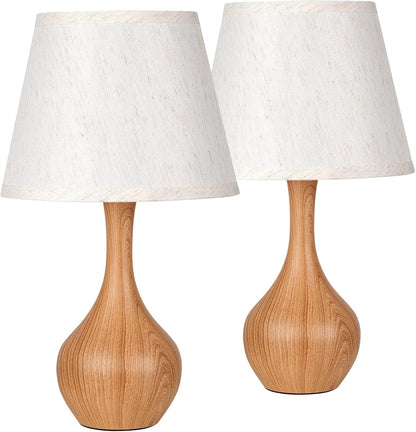 Seealle Touch Table Lamp for Bedroom, 3-Way Dimmable Small Bedside Lamps for Night Stands with Wires, Wood-Paint Desk Lamp for Kids Room, Office, Living Room, End Table(LED Bulb Included)