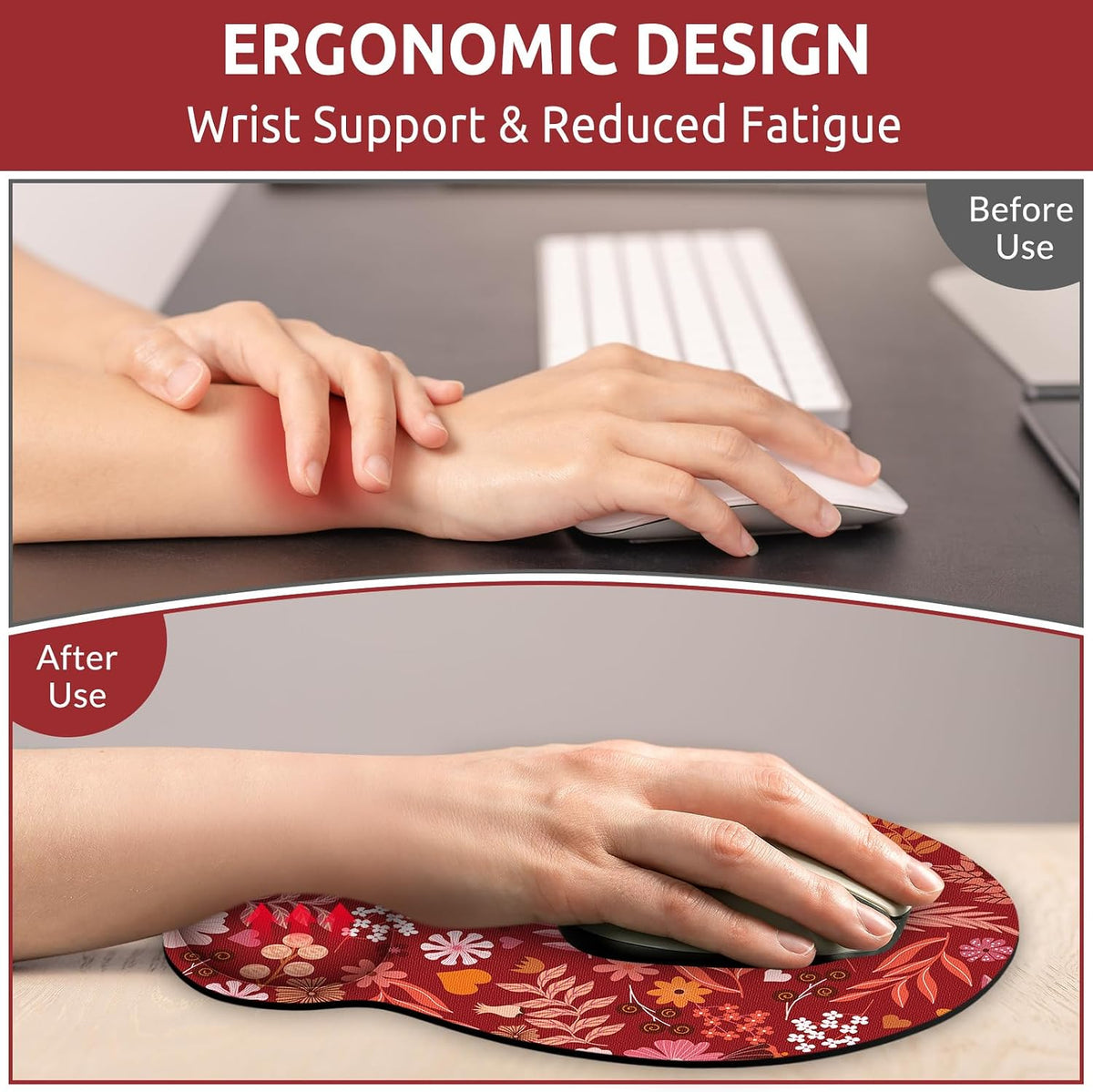 KONVINIT Ergonomic Mouse Pad with Wrist Rest, Small Mousepad with Non-Slip Rubber Base and Smooth Surface, Beach Mouse Pads for Desk, Office Desk Accessories