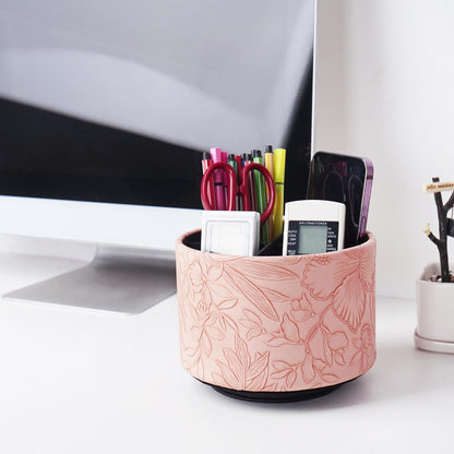 Round Leather Art Supply Organizer,Remote Control Holder,360 Degree Rotating,Multi-Functional Pencil Holder,4 Compartments Desktop Stationary Organizer(1-Blue Bird) - Colors C