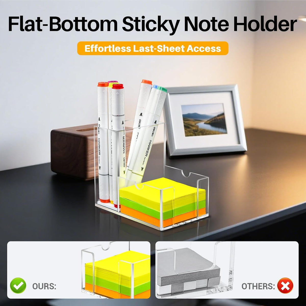 Sticky Note Holder, Crystal Clear Acrylic Pen and Sticky Note Dispenser for 3x3 Inches Note Pads, Simple Phone Stand for Office Home School Dorm Room Desk Organizer(No Pads) (1)