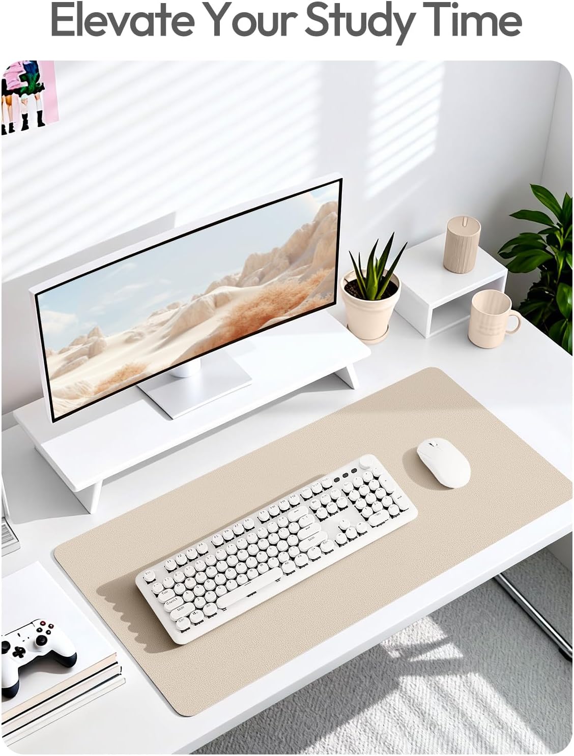YSAGi Leather Desk Pad Protector, Office Desk Mat, Large Mouse Pad, Non-Slip PU Leather Desk Blotter, Waterproof Laptop Desk Writing Pad for Office and Home (23.6" x 13.8", Eggshell) - Colors A