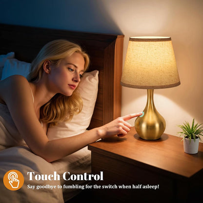Seealle Touch Table Lamp for Bedroom, 3-Way Dimmable Small Bedside Lamps for Night Stands with Wires, Wood-Paint Desk Lamp for Kids Room, Office, Living Room, End Table(LED Bulb Included)