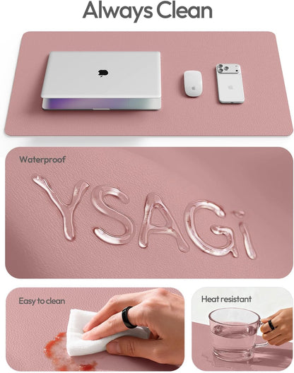 YSAGi Leather Desk Pad Protector, Office Desk Mat, Large Mouse Pad, Non-Slip PU Leather Desk Blotter, Waterproof Laptop Desk Writing Pad for Office and Home (23.6" x 13.8", Eggshell) - Colors A