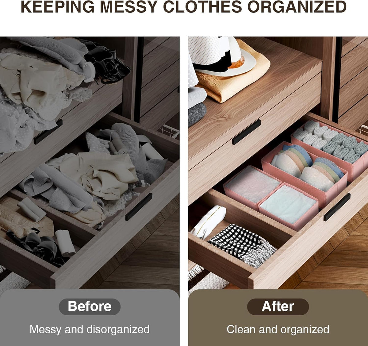 Drawer Organizer Clothes, Dresser Organizer, Foldable Closet Organizers and Storage, Fabric Dresser Bins, Drawer Dividers for Nursery, Baby Clothes, Underwears, Sock (Beige)
