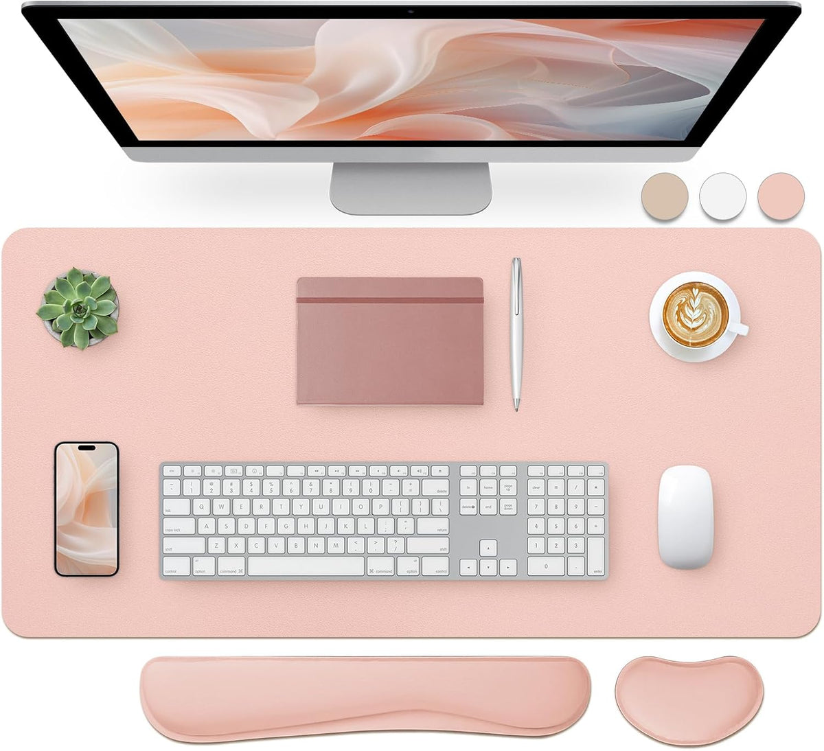 Bloss Leather Desk Pad and Keyboard Wrist Rest, Large Mouse Pad + Keyboard Pad+Mouse Wrist Support, Non-Slip Desk Mat Protector for Office, Home(31.5×15.7 Inches,Beige) - Colors B