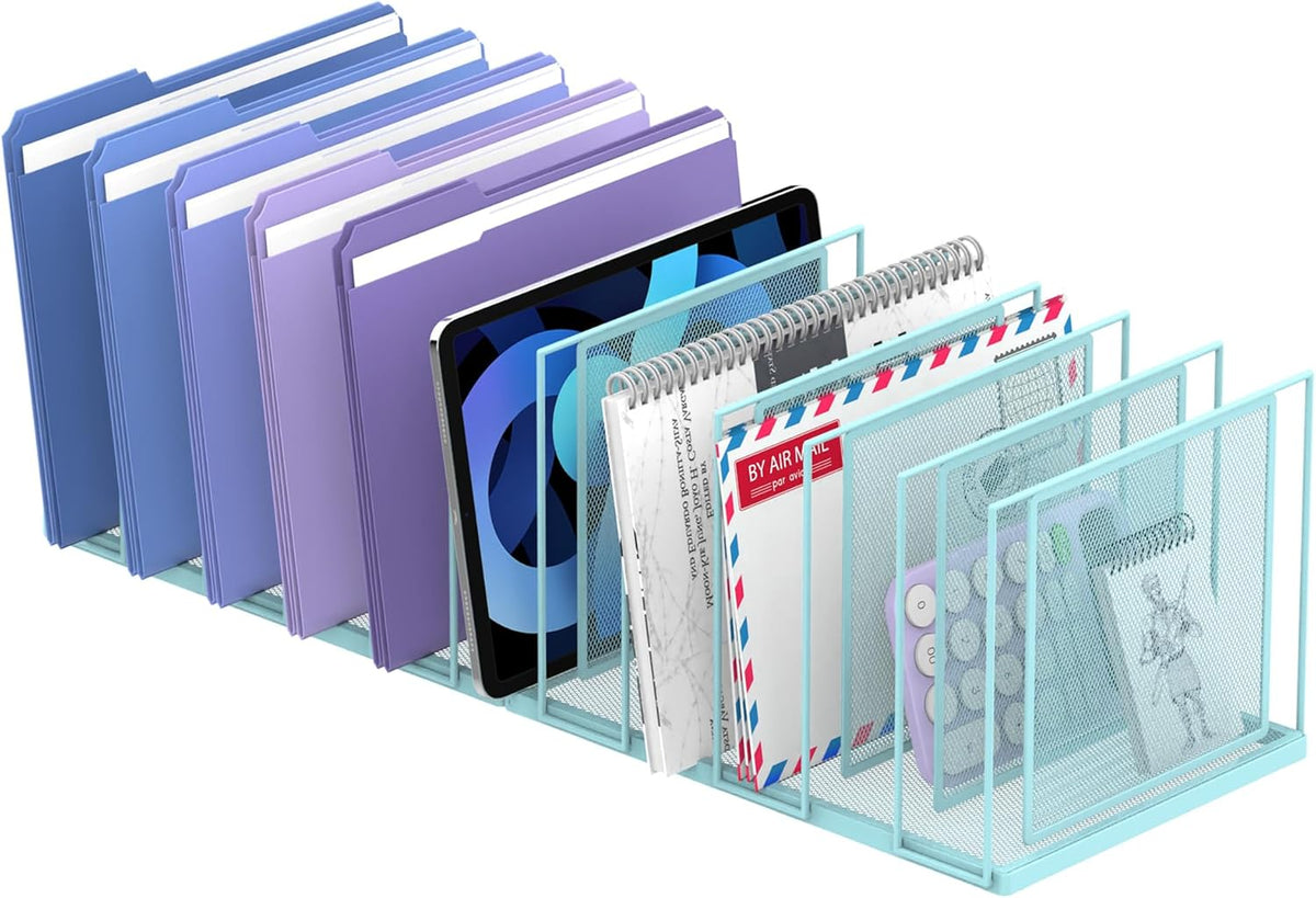 File Organizer for Desk, 5-Section Vertical File Sorter, Paper Holder Organizer Standing Metal File Folder for Office Home Classroom, Black