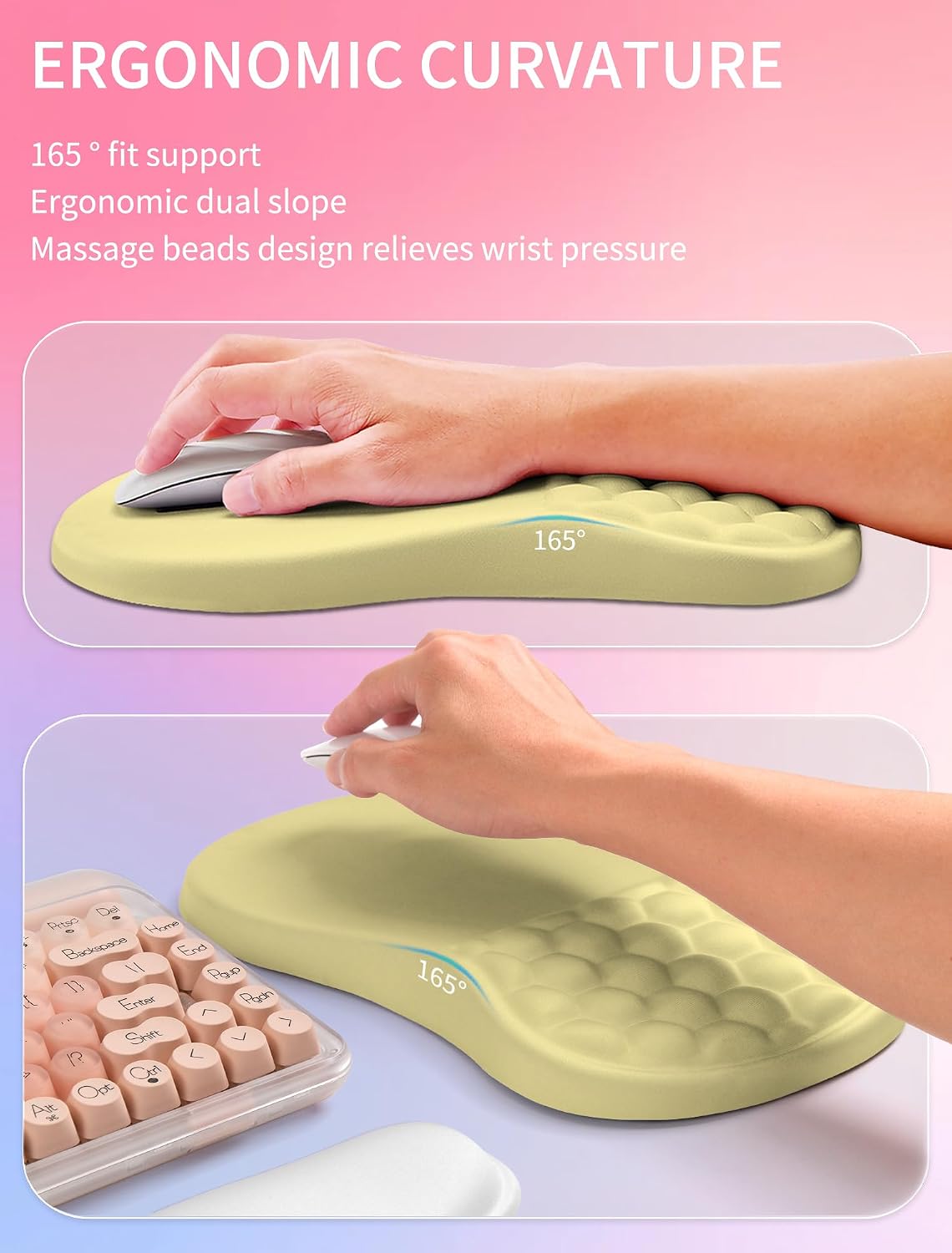 2in1 Combination, Wave Keyboard Wrist Rest and Ergonomic Curvature Mouse Pad Wrist Support for Relieve Wrist Pain, Filled with Soft Cushion Memory Foam, Black