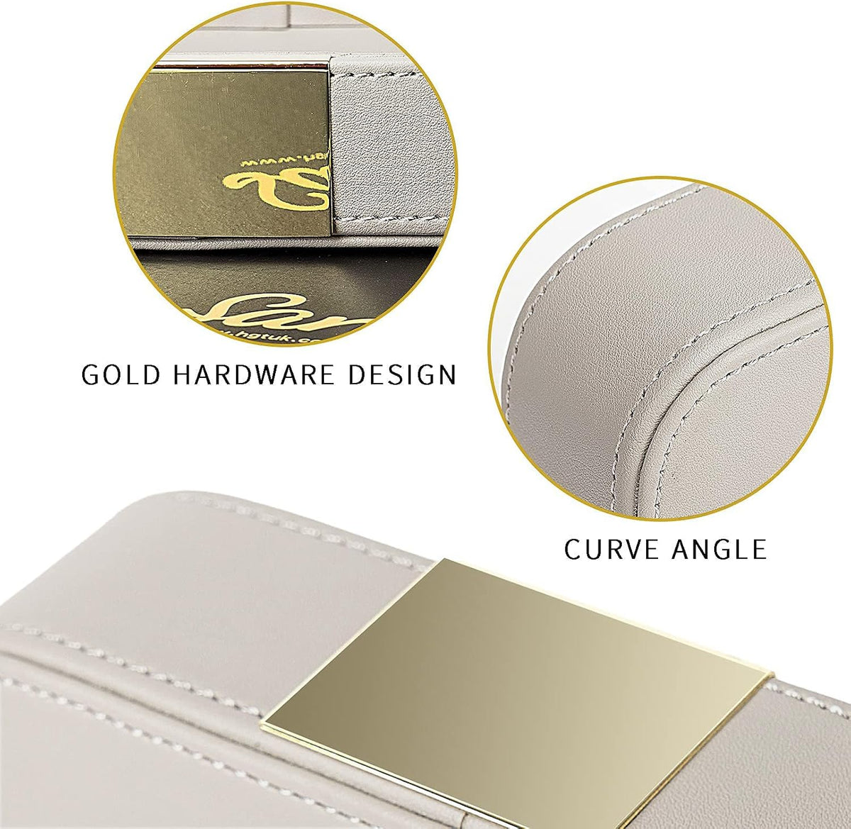 SANZIE Luxury Leather Desktop Storage Small Catchall Organizer Decorative Tray for Entryway Table to Hold Jewelry Watch Cosmetics Keys Phone Wallet, Home & Office Accessories (Metal Gilded, Grey)