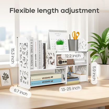 Desktop Shelves, White Bookshelf Desktop Organizer and Desktop Storage