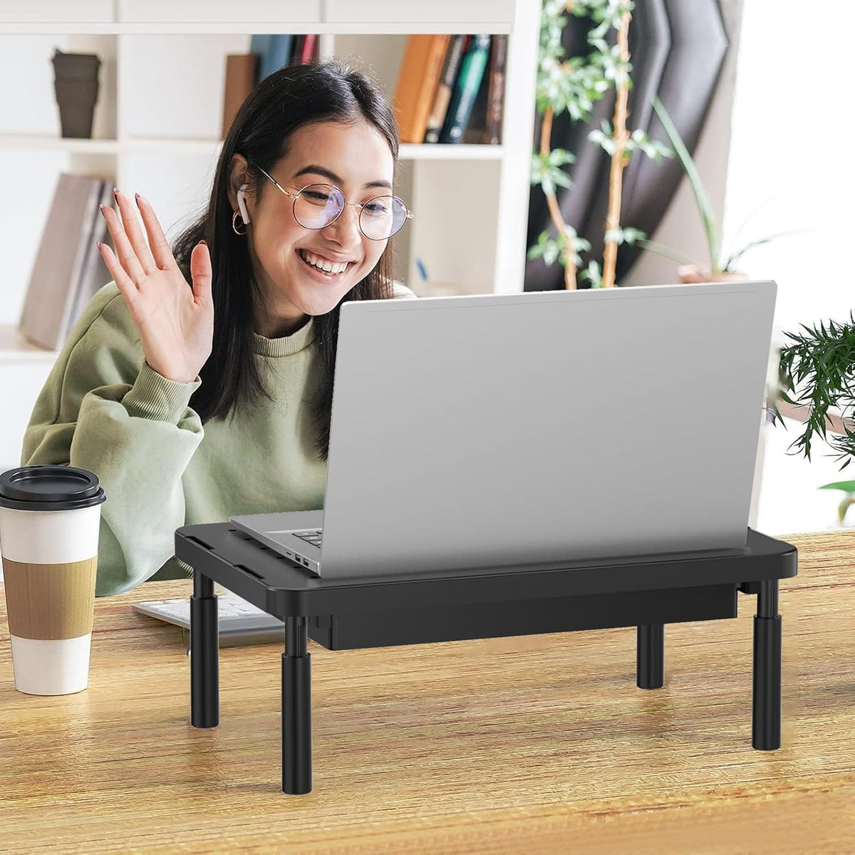 WALI Monitor Stand Riser with Drawer, Desk Organizers and Accessories for Computer, Printer, Laptop Stand for Home Office Supplies, (PTT005-B), 1 Pack, Black