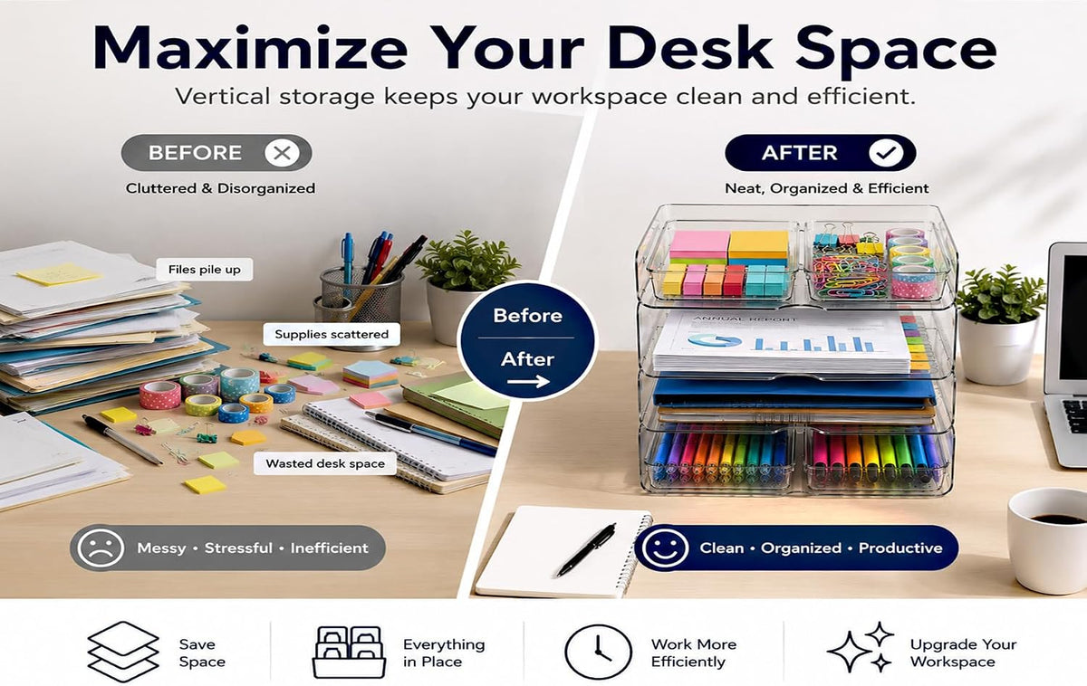 DCA Large Capacity Desk Organizer, 4 Tier Paper Organizer, File Organizer for Desk, Stackable Paper Tray for Office, Home and School