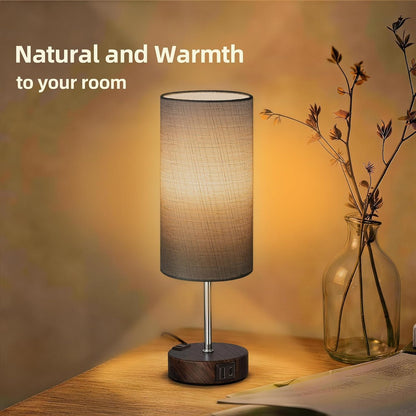 Table Lamp for Nightstand, High-Sensitivity Touch, 3-Level Dimmable Bedside Lamp with AC Outlet | USB | and USB-C, Ideal Night Stand Lamp for Bedroom, Reading, Living Room(Warm&Wooden)