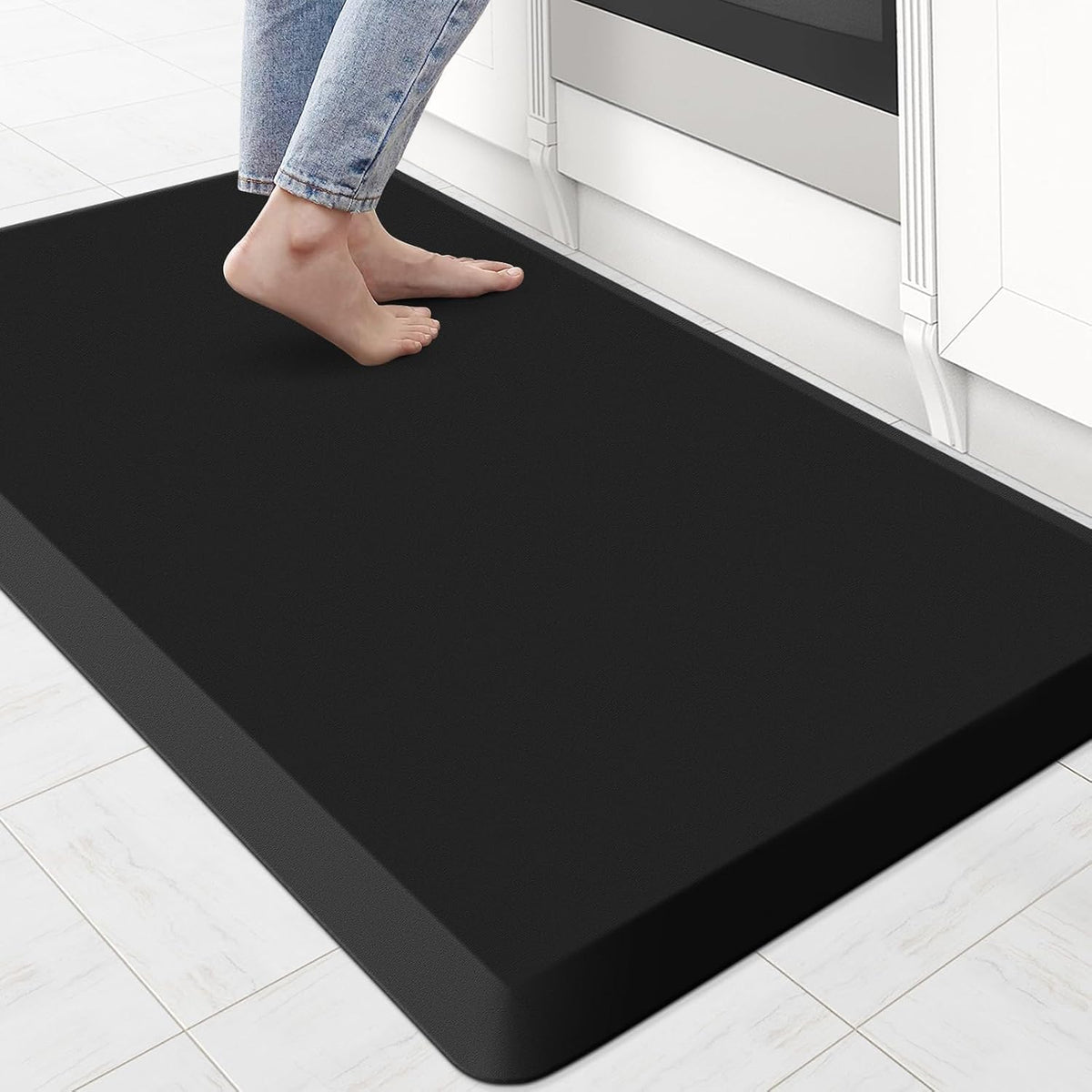 KitchenClouds Kitchen Mat Cushioned Anti Fatigue Rug 17.3"x28" Water Resistant, Non Slip, Standing and Comfort Desk/Floor Mats for House Sink Office (Black)