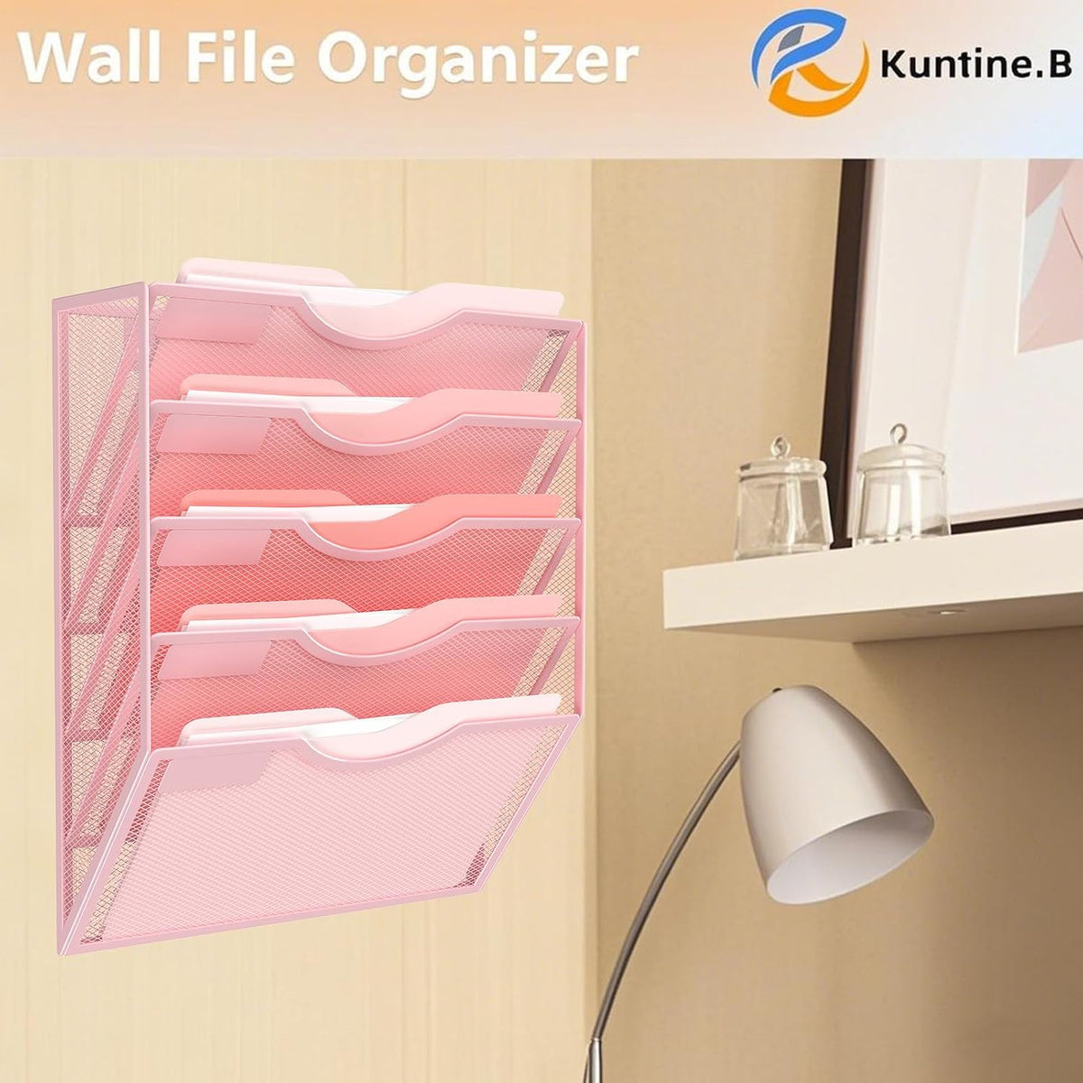 Kuntine.B Wall File Organizer Office Hanging Magazine Holder Wall File Organizer for Office Home (Black, 5 Tier)