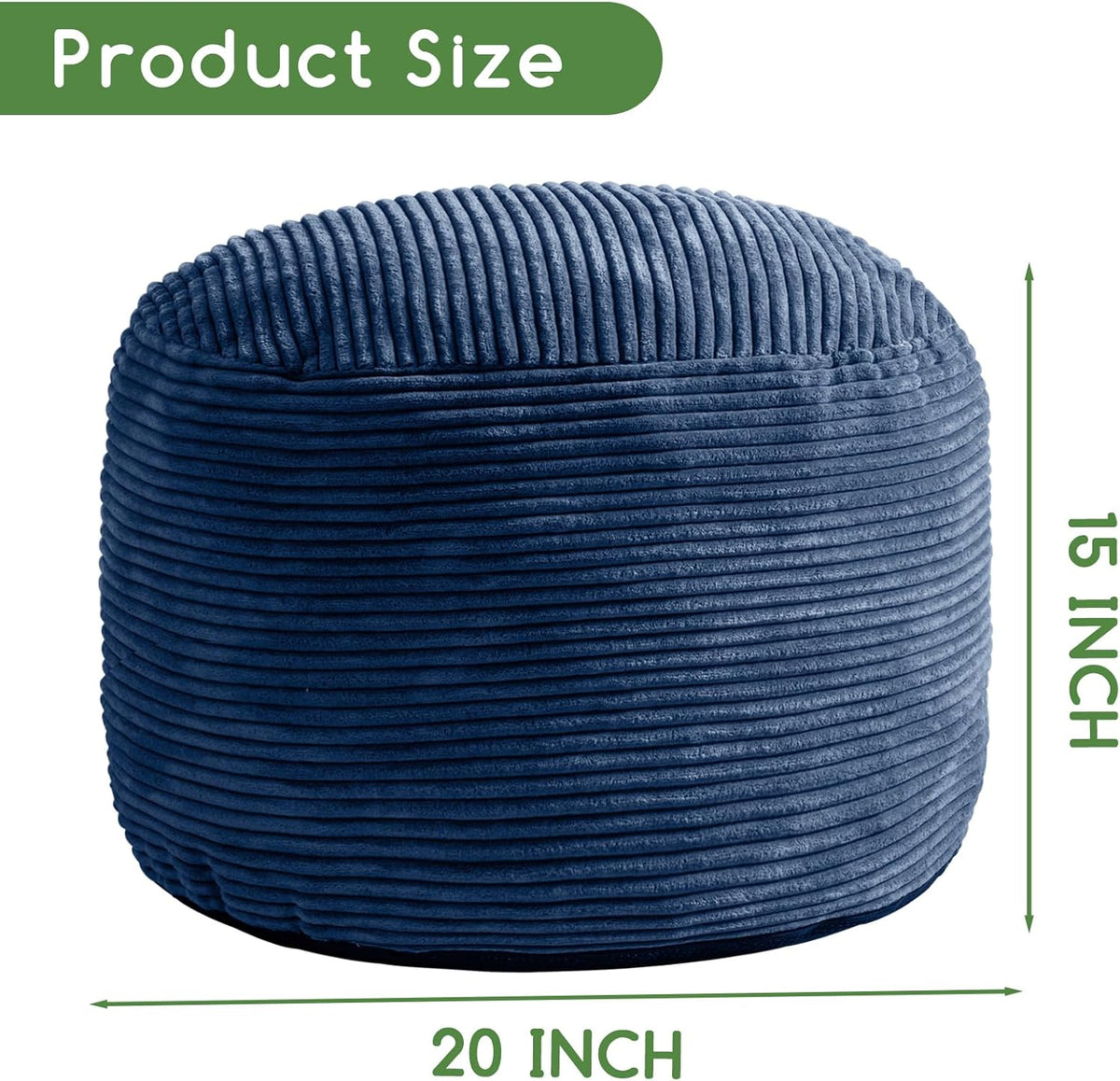 Round Stuffed Pouf Ottoman, Corduroy Poufs with Foam Chunk Filling, Furry and Fluffy Pouf Foot Stool Storage Ottoman, 20 X 15 Floor Poufs Foot Rest for Living Room, Dark Grey