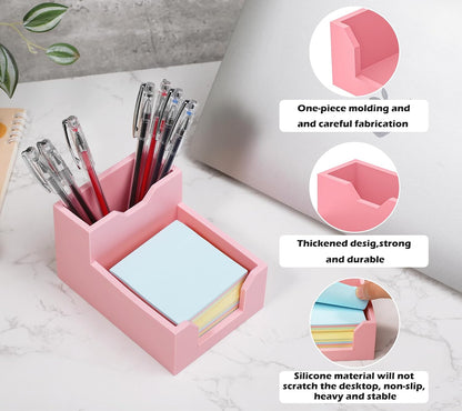 Black Sticky Note Holder, Silicone Memo Holder with Pen or Card Slots, Sticky Note Dispenser, Fits 3x3 Inches Sticky Notes