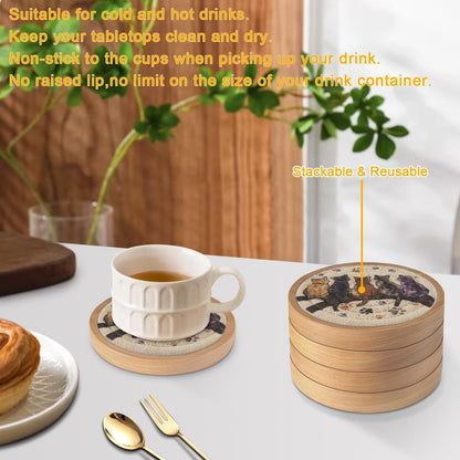Wood Coasters for Drinks, Eykao Absorbent Coaster Sets of 5, Woven Drink Coasters for Coffee Table, Housewarming Gift for Farmhouse Home Decor,4 inches