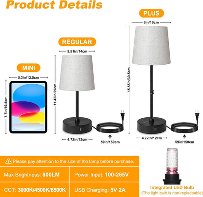 Ascher Small Bedside Table lamp, RGB Color Changing Lamps, 3 Color Temperatures, Dimmable Nightstand Lamp with USB C+A Ports, Touch Desk Lamp for Bedroom Living Room, H11.4in(Flaxen Shade)