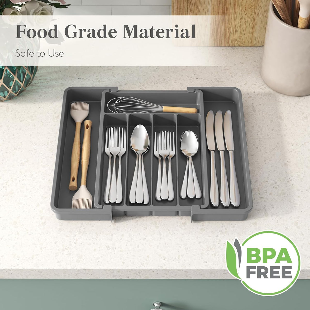 Expandable Silverware Drawer Organizer, Kitchen Utensil Tray