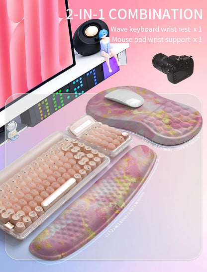 2in1 Combination, Wave Keyboard Wrist Rest and Ergonomic Curvature Mouse Pad Wrist Support for Relieve Wrist Pain, Filled with Soft Cushion Memory Foam, Black