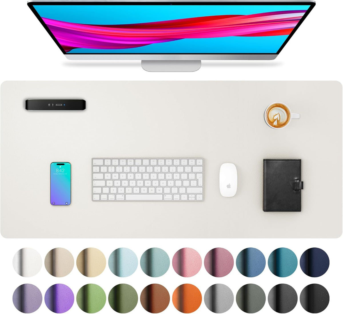 Aothia Leather Office Desk Pad Protector, Non-Slip PU Leather Desk Blotter, Waterproof Laptop Writing Mouse Pad for Office and Home, Black, 31.5" x 15.7" - Colors B