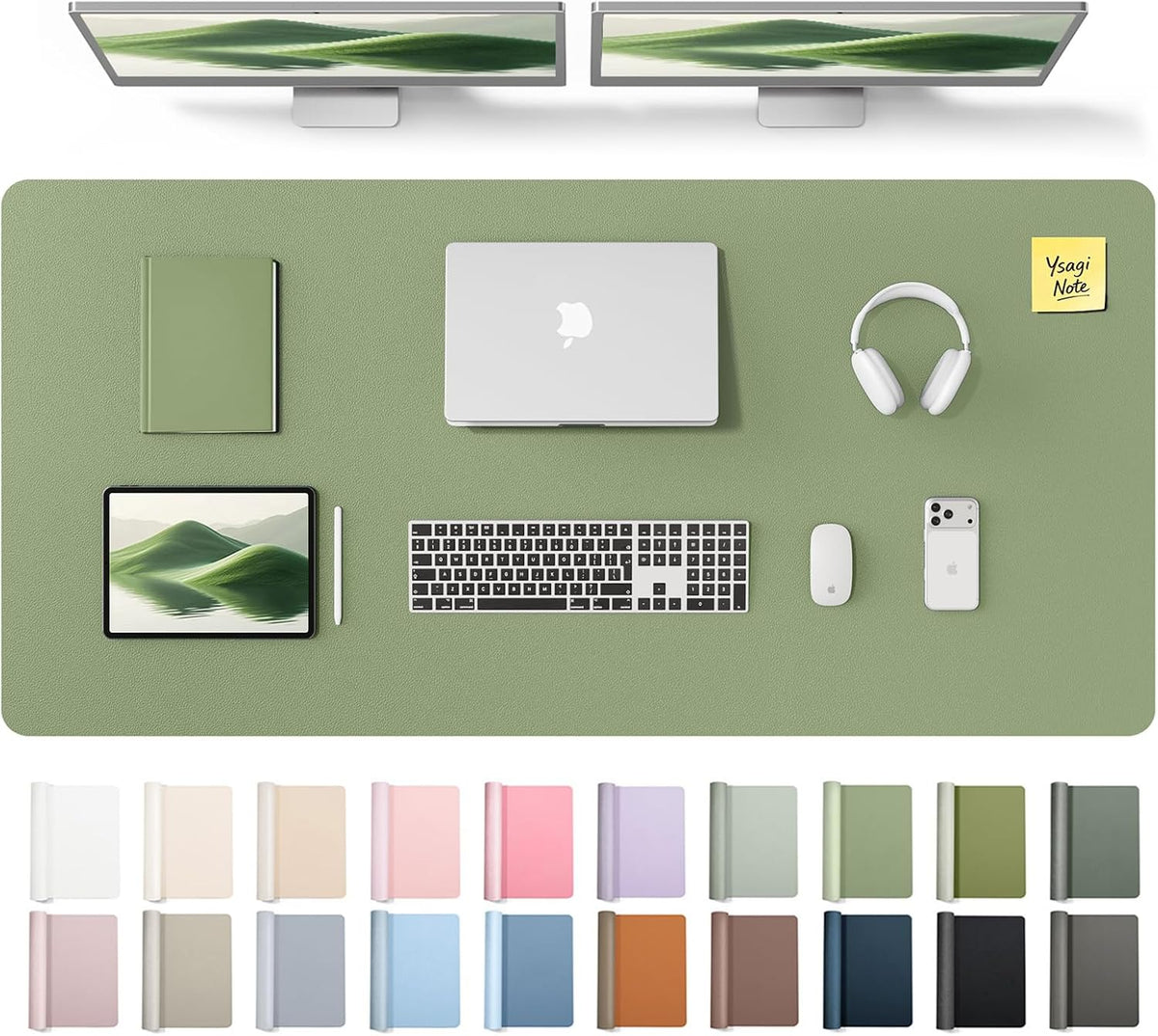 YSAGi Leather Desk Pad Protector, Office Desk Mat, Large Mouse Pad, Non-Slip PU Leather Desk Blotter, Waterproof Laptop Desk Writing Pad for Office and Home (23.6" x 13.8", Eggshell) - Colors A