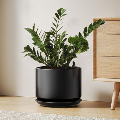 LE TAUCI Ceramic Pots for Plants, 6.8 Inch Plant Pots with Drainage Hole & Saucer, Modern Planter for Indoor Plants, Stable & Durable, Perfect for Living Room or Office Decor, White