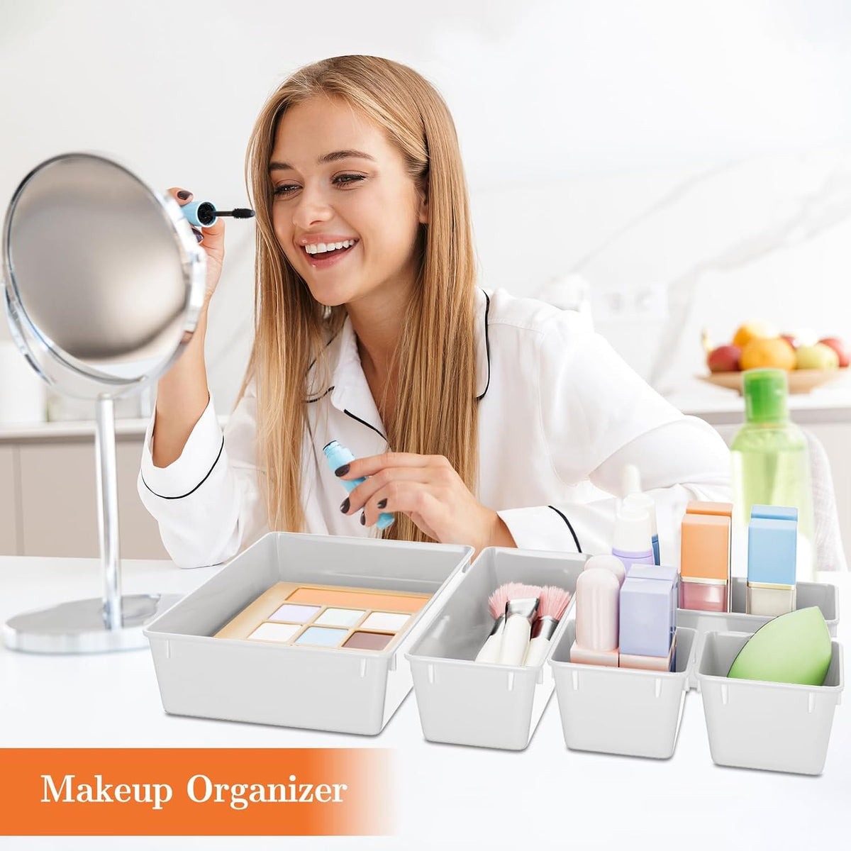 SpaceHacks 25 PCS Plastic Drawer Organizer Set, 4-Size Versatile Organizer Tool Trays & storage Bins for Makeup, Jewelry, and Gadgets in Bathroom, Bedroom and Office,Clear Black