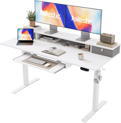 48 * 24 Inch Electric Standing Desk with Shelf & Led, Dark Walnut