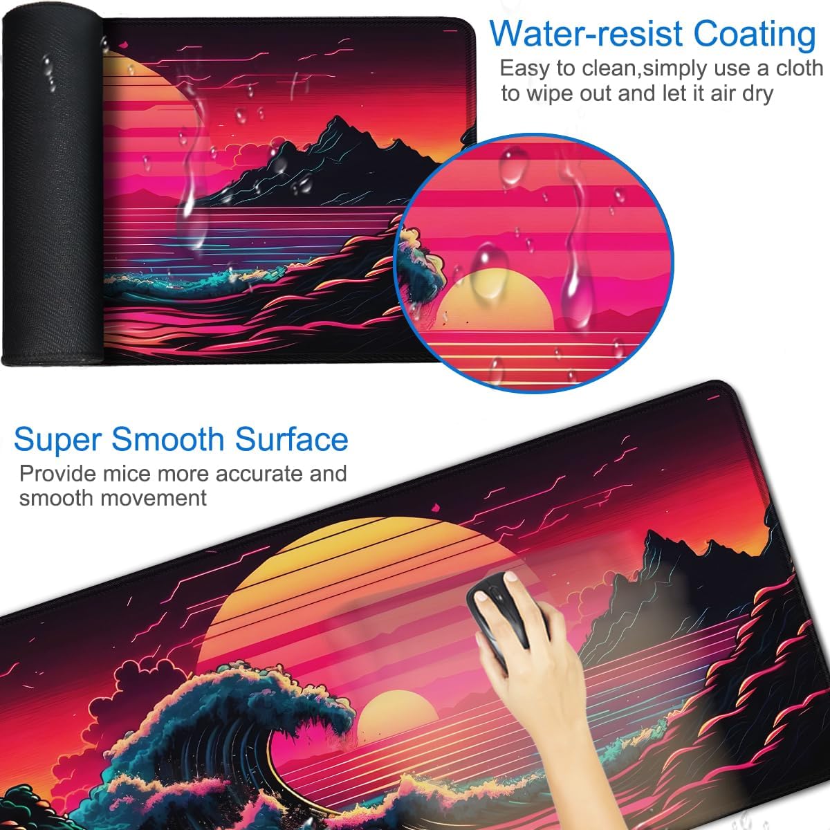 Large Gaming Mouse Pad, 31.5x15.7 inch Large Extended Computer Keyboard Mouse Mat, Water Resist Non-Slip Mousepad Rubber Base Long XXL Desk Mouse Pad for Work & Gaming, Office & Home, Black