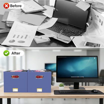 BALEINE File Organizer Box, Cardboard File Folder Organizer with Handle for Letter Size, Portable Collapsible Hanging Filing Box for Home Office Document Storage (2 Pack, Black)