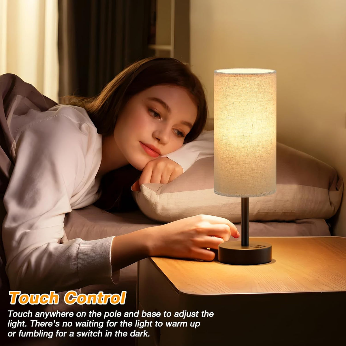 Dicoool Bedside Table Lamp for Bedroom - 3-Way Dimmable Touch Lamp, USB A+C