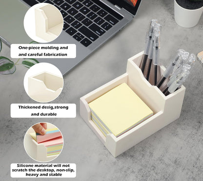 Black Sticky Note Holder, Silicone Memo Holder with Pen or Card Slots, Sticky Note Dispenser, Fits 3x3 Inches Sticky Notes