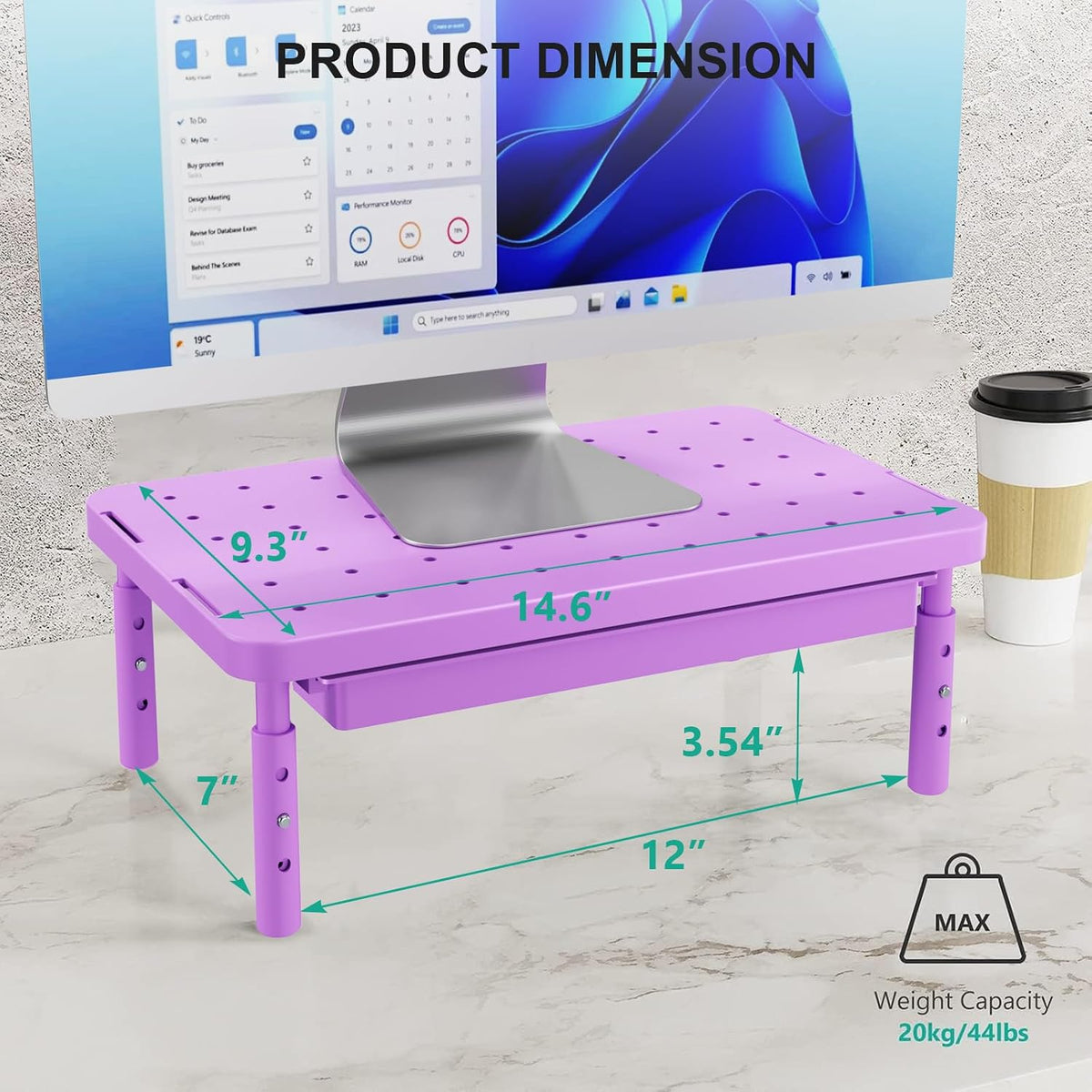 WALI Monitor Stand Riser with Drawer, Desk Organizers and Accessories for Computer, Printer, Laptop Stand for Home Office Supplies, (PTT005-B), 1 Pack, Black