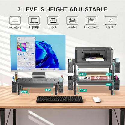 WALI Monitor Stand Riser with Drawer, Desk Organizers and Accessories for Computer, Printer, Laptop Stand for Home Office Supplies, (PTT005-B), 1 Pack, Black
