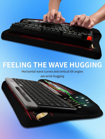 Ergonomic Wave Wrist Rest with Keyboard Stand, Cushioned Palm Rest, Comfortable Integrated Memory Foam for Natural Typing and Relieve Wrist Pain, Dark Night Black