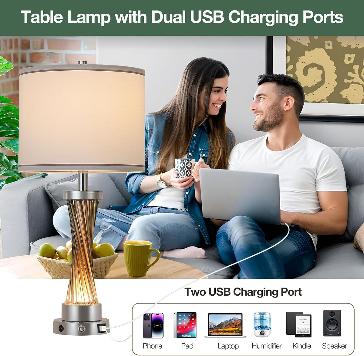 Small Bedside Table Lamp for Bedroom - Reading Desk Lamp with 3 Color Temperatures，15.5" Nightstand Ceramic Lamp with Fabric Shade for Kids Room,Living Room,Dorm,Home Office (Green)