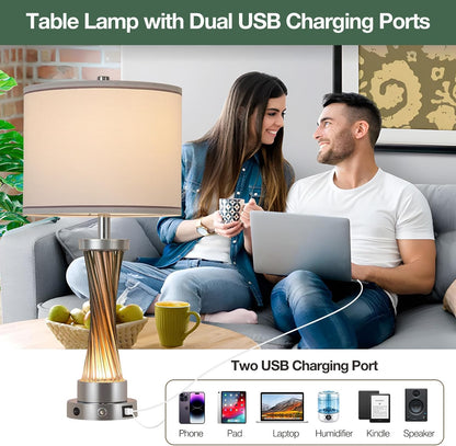 Small Bedside Table Lamp for Bedroom - Reading Desk Lamp with 3 Color Temperatures，15.5" Nightstand Ceramic Lamp with Fabric Shade for Kids Room,Living Room,Dorm,Home Office (Green)