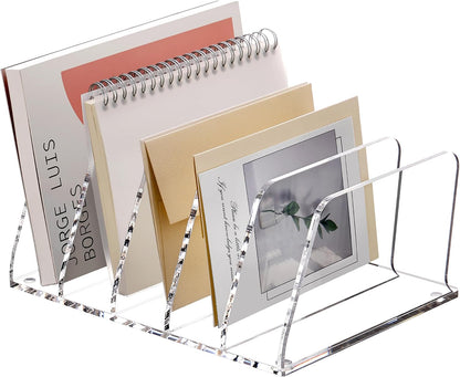 SANRUI Acrylic Mail Sorter Desktop Organizer Holder with Drawer, 5 Compartments Clear Small File Script Letter Document Storage for Desk Bill Filling Envelope Holder Office, Home, School Organization