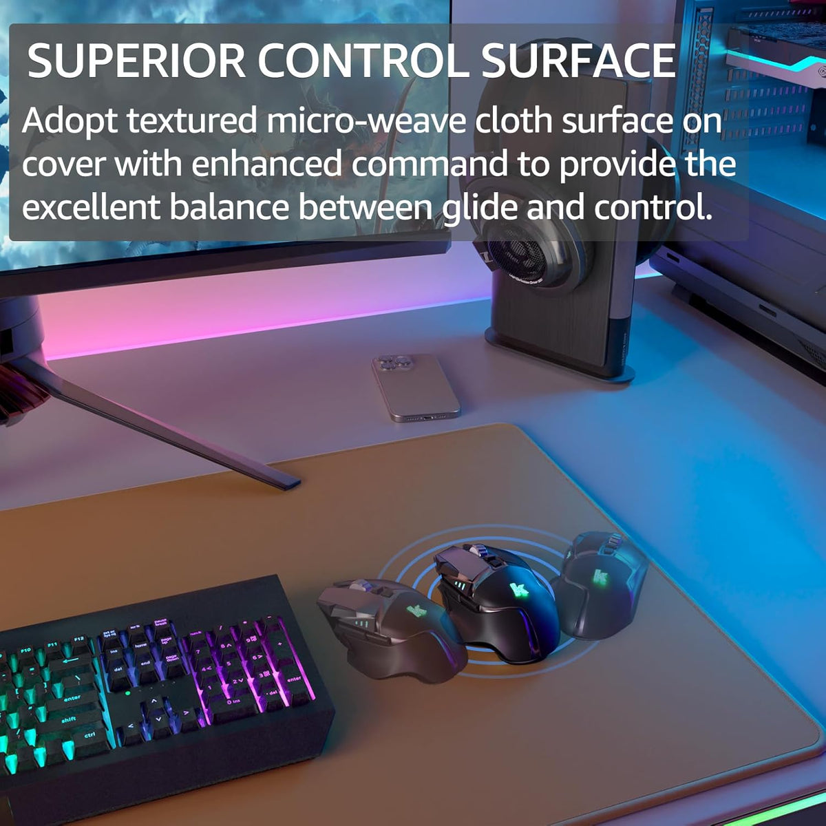 KTRIO Large Gaming Mouse Pad Desk Mat for Gamer, 31.5" x 11.8", Black, XL | Extended Size Design, Superior Micro-Weave Cloth, Non-Slip Rubber Base, Durable Stitched Edges, Water-Resistant Coating