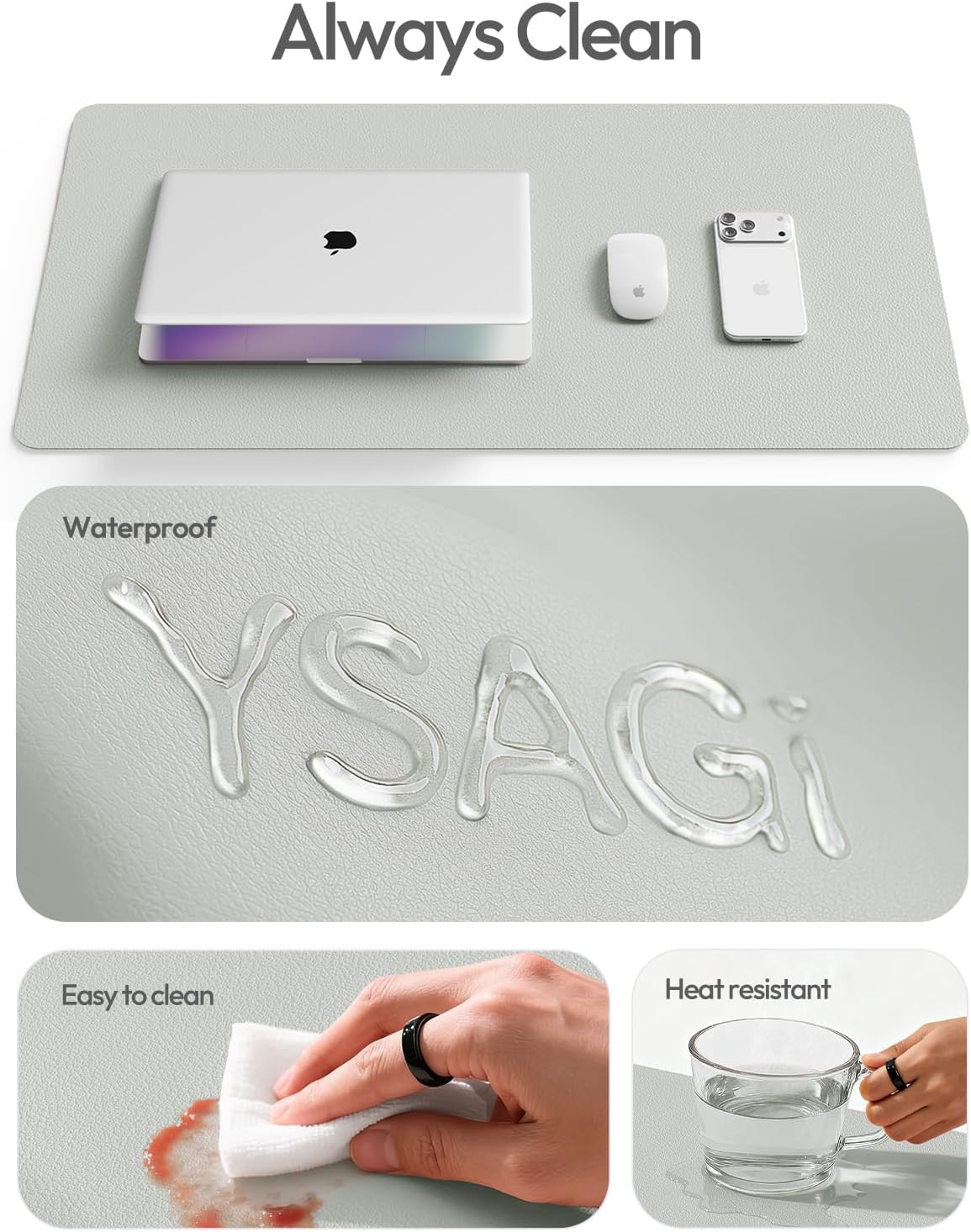 YSAGi Leather Desk Pad Protector, Office Desk Mat, Large Mouse Pad, Non-Slip PU Leather Desk Blotter, Waterproof Laptop Desk Writing Pad for Office and Home (23.6" x 13.8", Eggshell) - Colors A