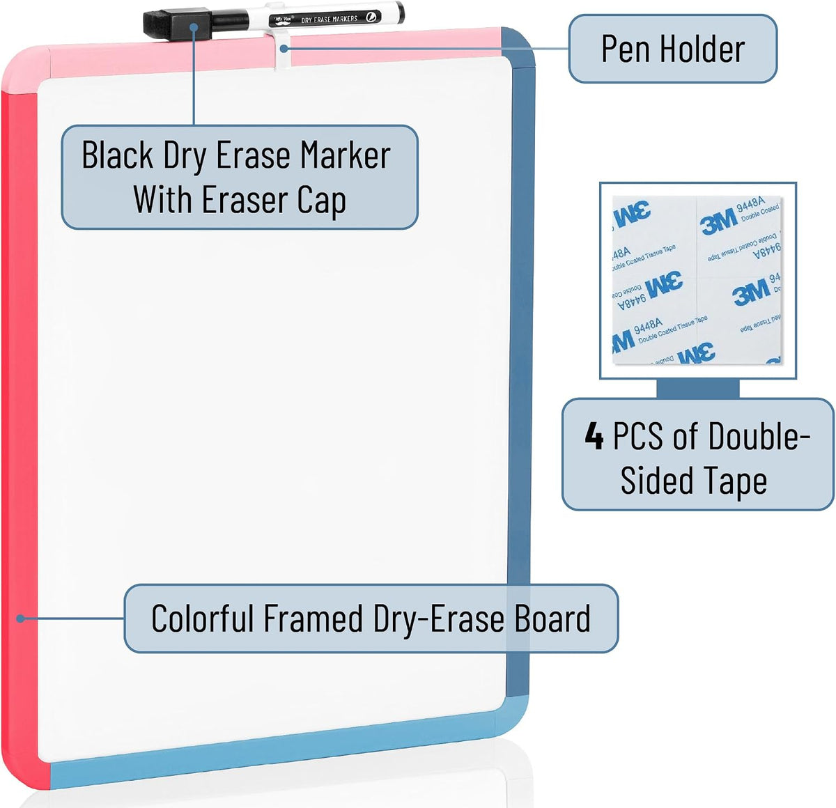 Dry Erase Board, 14” x 11”, White Frame