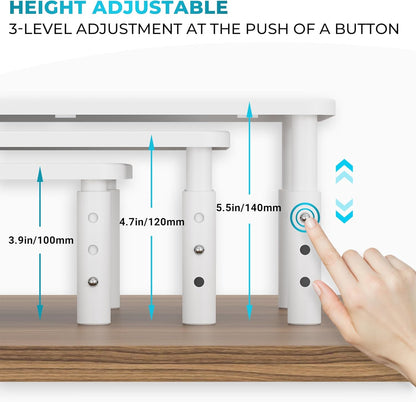 BONTEC Adjustable Monitor Stand Riser with Drawer, Ergonomic Mesh Platform Computer Monitor Stand for Desk, Ventilated Laptop and PC Stand with Cable Management, Supports up to 44lbs
